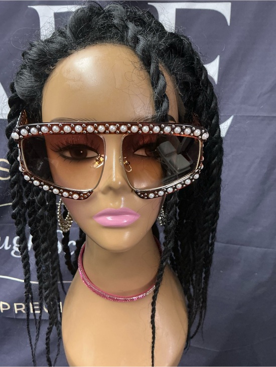 Accessories - Embellished Oversized Brown Sunglasses with Pearls - Designer Style